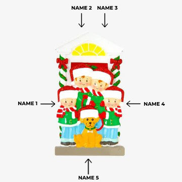 Family of 4 with Dog Christmas Ornament