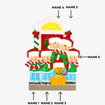 Family of 5 with Dog Christmas Ornament