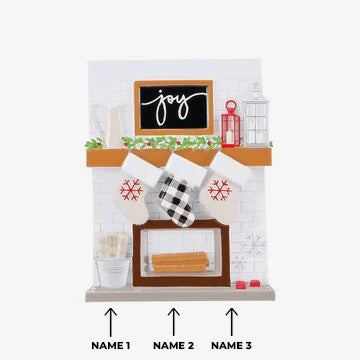 Fireplace Mantle Family of 3 Christmas Ornament