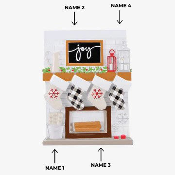 Fireplace Mantle Family of 4 Christmas Ornament