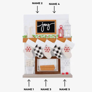 Fireplace Mantle Family of 5 Christmas Ornament