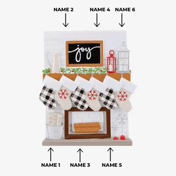 Fireplace Mantle Family of 6 Christmas Ornament
