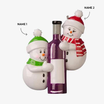 Wine Bottle Snowman Couple