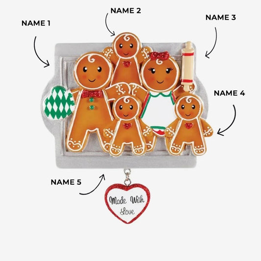 Made W/Love Family Of 5 Personalized Christmas Ornament