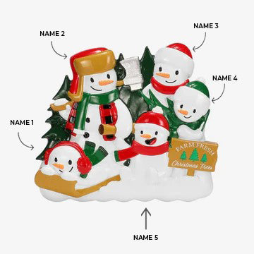 Snow man family of 5 Ornaments