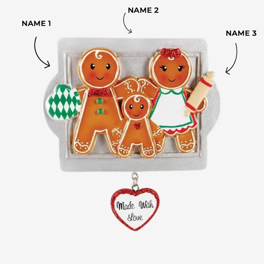 Made W/Love Family Of 3 Personalized Christmas Ornament