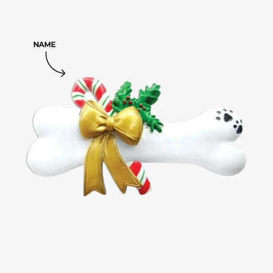 Dog Bone with Holly Christmas Ornament