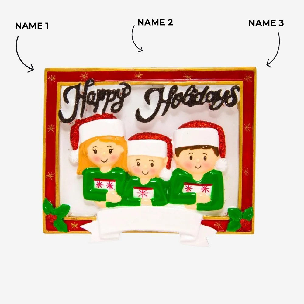 Christmas Card Family of 3 Ornament