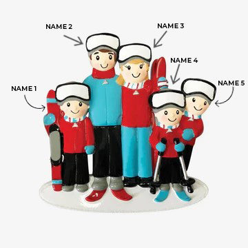 Ski Family of 5 Ornaments