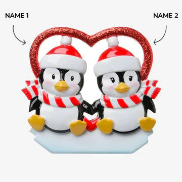 Penguins In Glitter Heart Ornament