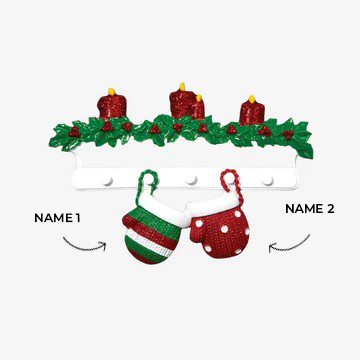 Red & Green Mitten Family of 2 Personalized Christmas Ornament