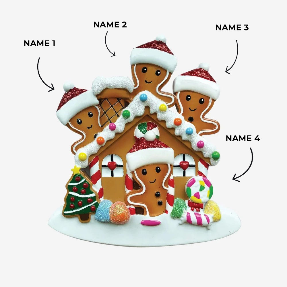 Gingerbread House Family of 4 Ornament