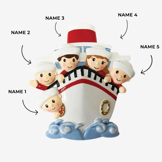 Family of 5 On A Cruise Ship Ornament