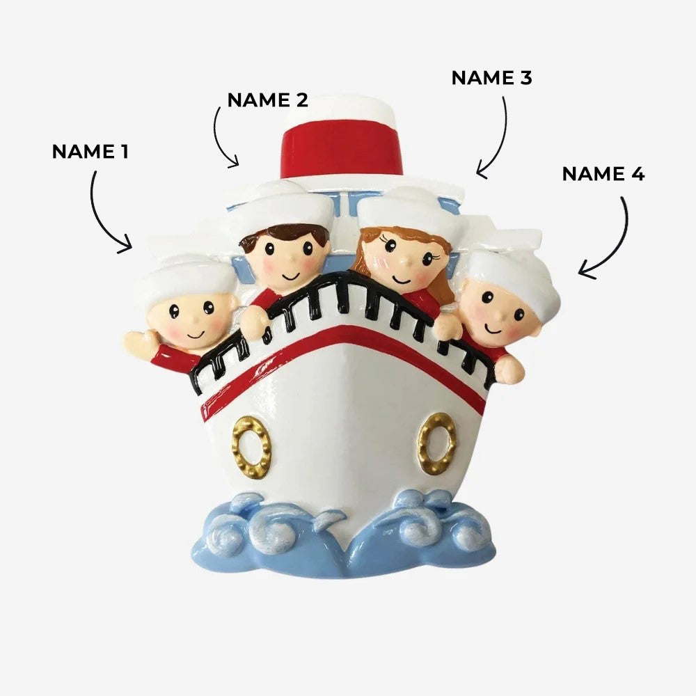 Family of 4 On A Cruise Ship Ornament