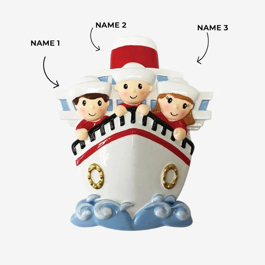 Family of 3 On A Cruise Ship Ornament