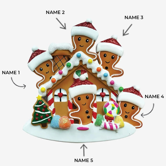 Gingerbread House Family of 5 Ornament