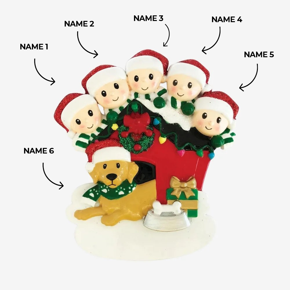 Family of 5 with Dog Ornament