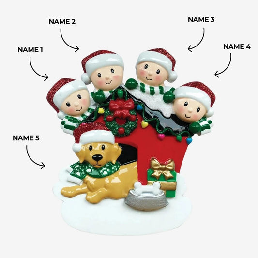 Family of 4 with Dog Ornament