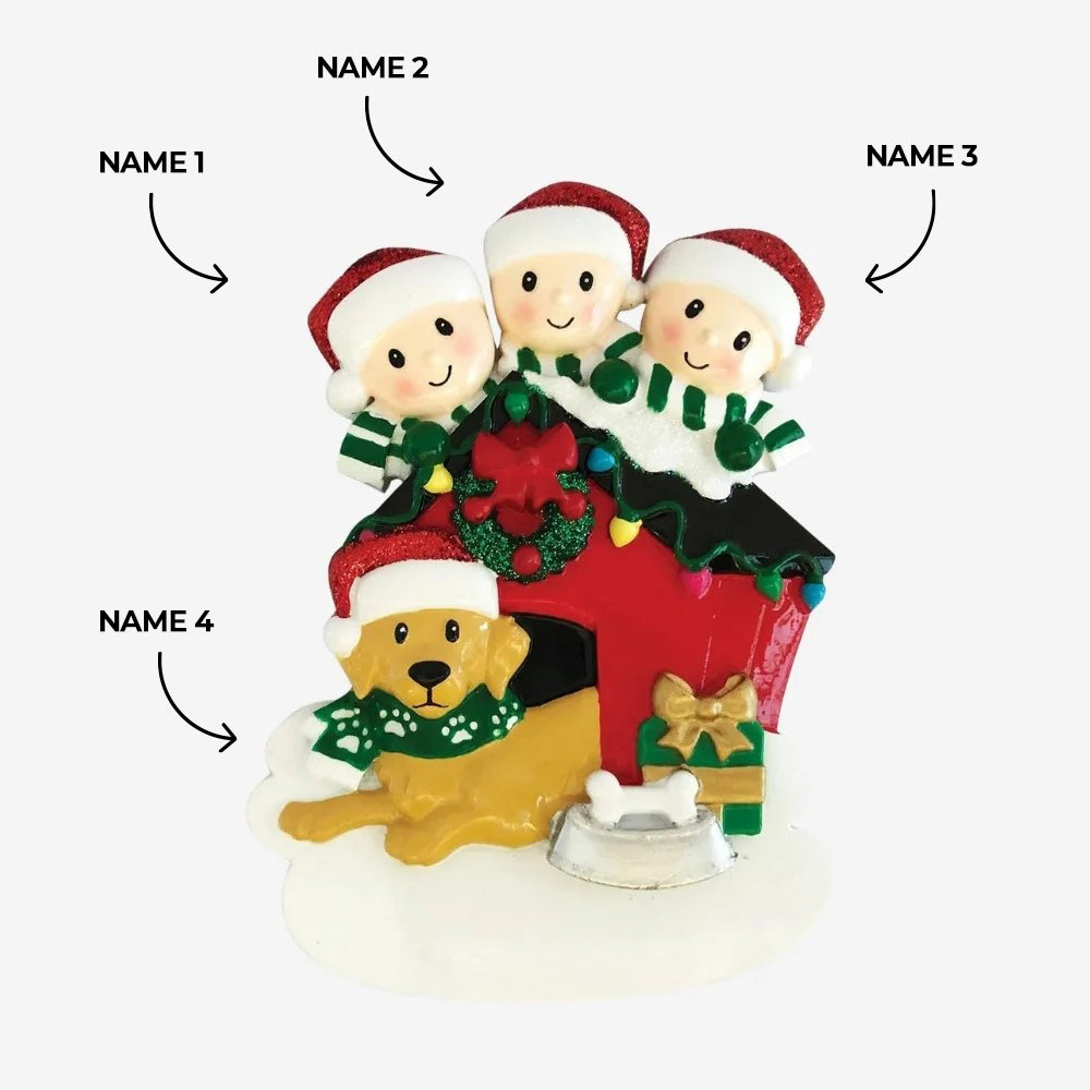 Family of 3 with Dog Ornament