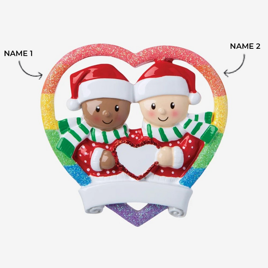 Interracial Gay Couple Personalized Christmas Ornament