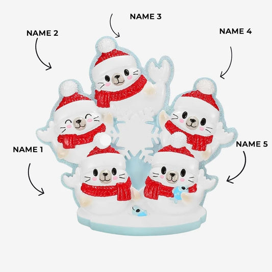 Arctic Seal Family of 5 Ornament