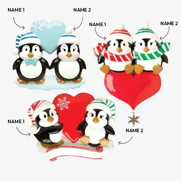 Penguin Couple w/Heart Assortment (4 of each) Ornament