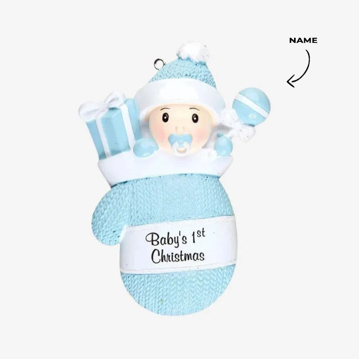 Baby Boy In Mitten Personalized Christmas Ornament