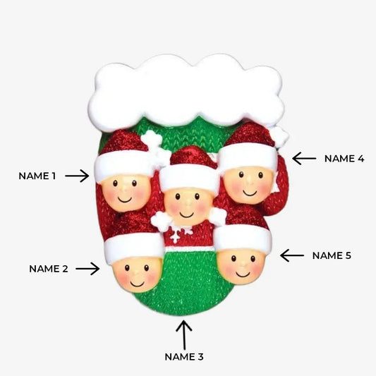 Mitten w/Faces Family of 5 Personalized Christmas Ornament