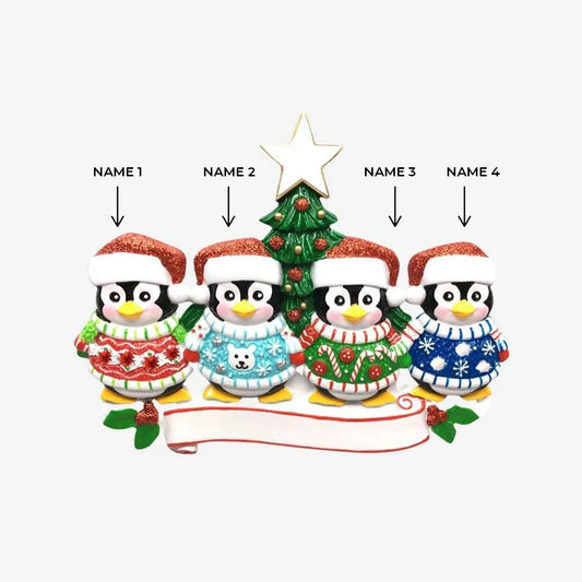 Old sweater penguin family of 4