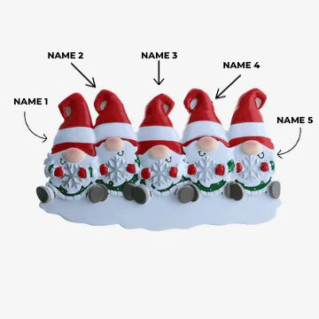 Gnome Family of 5 Ornaments